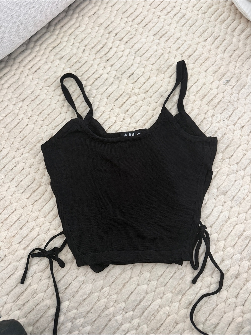 Black Ribbed Side-Tie Cropped Camisole Top